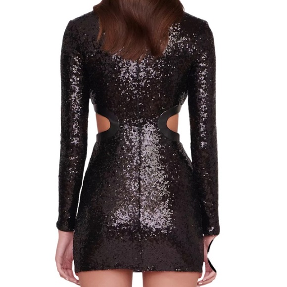 NWT Staud Black Sequin & Vegan Leather Cut Out Mini Dress - Sz XL - Picture 3 of 12